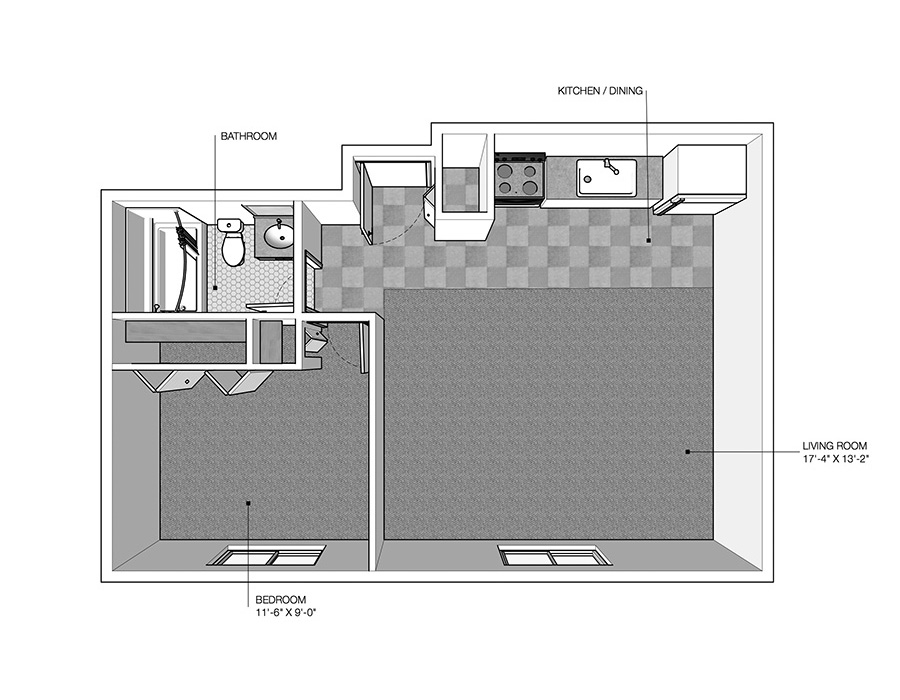 Nob Hill 1 bedroom Adams floor plan